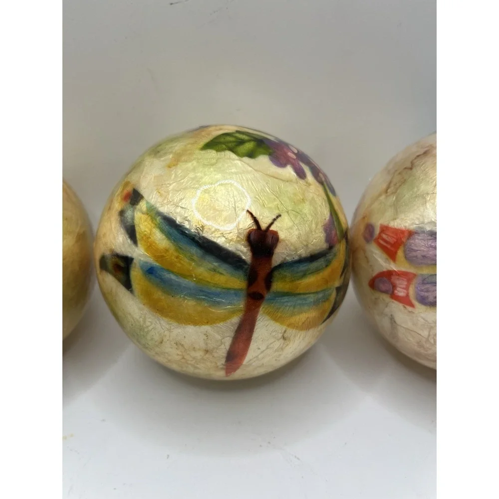 Set Of 3 Dragonfly Paper Machete‎ Decorative Balls Double Sided 4